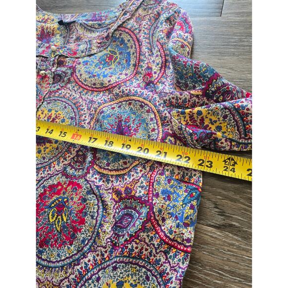 Talbots Woman 20W Boho Paisley Medallion Print Cotton Button Down Blouse Artsy - Picture 7 of 8